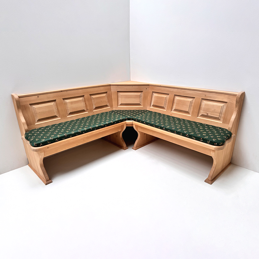 Eckbank Lindau 185/185 mit Truhen, Kissensatz Polsterplatte, Mülheim Streublume grün