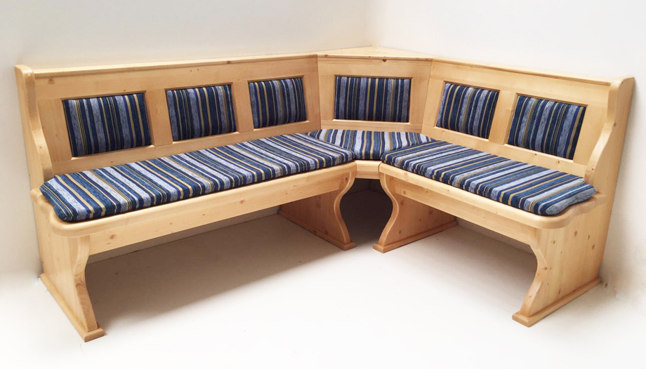 Eckbank Lindau 195/150 cm, mit Truhen, Polster genäht, Kassettenpolster, Edmonton blau