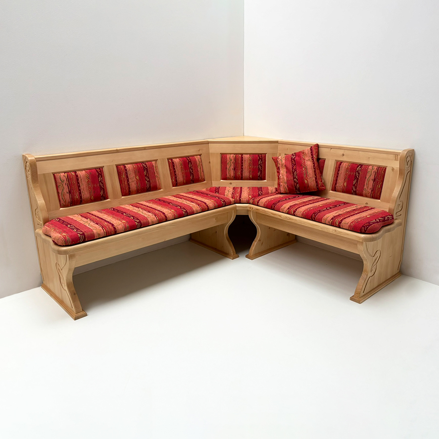 Eckbank Lindau 195/165 mit Truhen, Polsterkasetten, Polsterplatte Pocking bordeaux