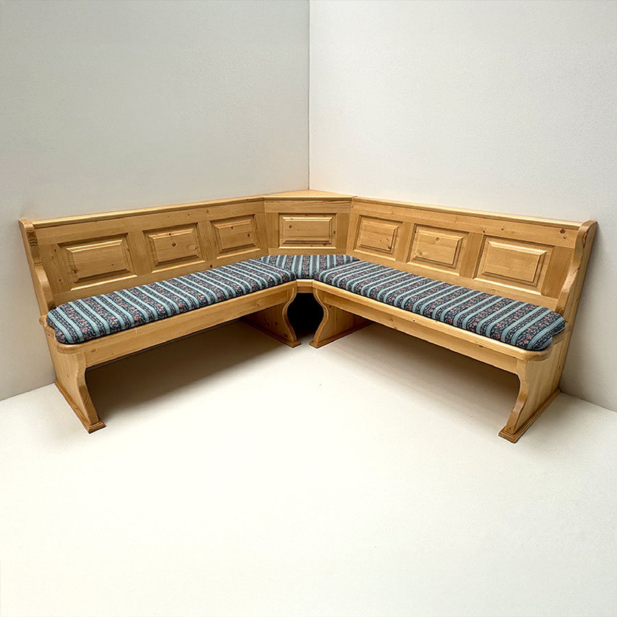 Eckbank Lindau 195/195 mit.Truhen, Außenwangen gerillt, Polstersatz Polsterplatte Waidhaus blau