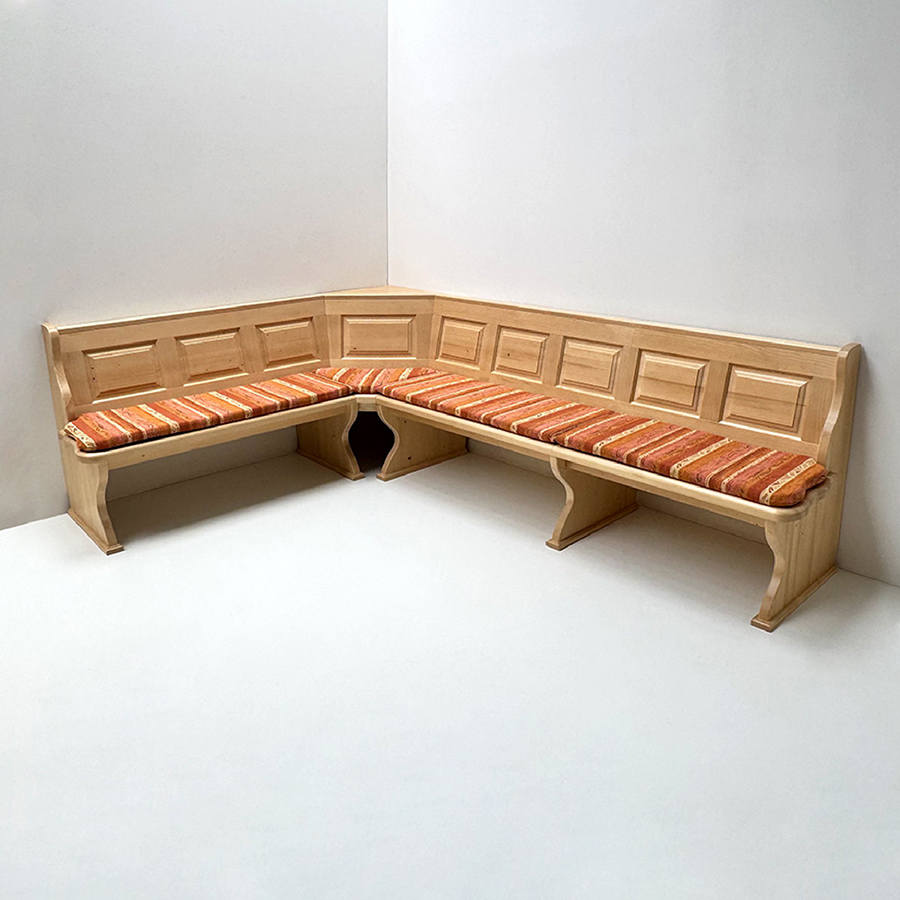 Eckbank Lindau 195/280 ohne Truhen, Aussenwangen glatt, Polstersatz lose genäht, Pocking terra