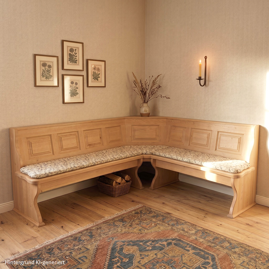 Eckbank Lindau 230/195 cm, mit Truhen, Höhenkürzung 87 cm, Polstersatz genäht,Mülheim beige