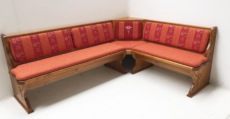 Eckbank Lindau 235/180 cm, Vollpolster, Clou 2206, Stoff PERLE, Volkstanz, Bergedelweiß, Walker