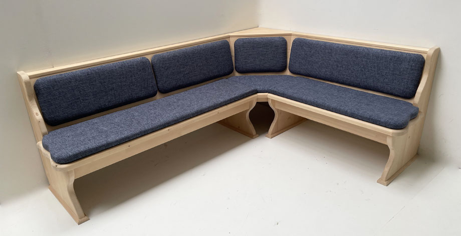 Eckbank Lindau 235/180 cm, Kasetten aufgesetzt,  Rosner gewachst, Natura 812 blau