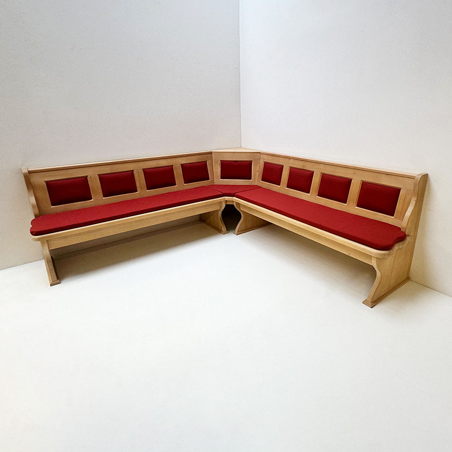 Eckbank Lindau 240/240 mit Truhen, Ecke aufklappbar, Polsterkassetten, Polster genäht, Wels rot