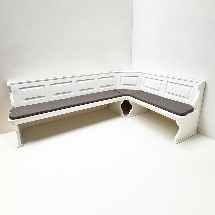 Eckbank Lindau 260/180 cm, ohne Truhen, Aussenwangen glatt, deckend weiß, Polster Verano 604