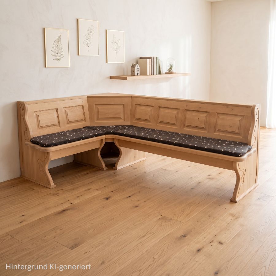 Eckbank Lindau 150/240 cm Ablage 10, Wangen geschnitzt, XXL Truhen, Ecke aufklappbar, TS-3005