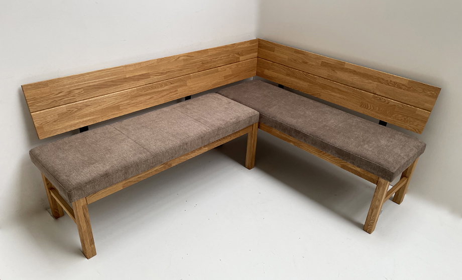 Eckbank Lorenzo, 194-155 Sitz gepolstert, Lehne Massiv, Mercury Mittelbraun,  verschiedene Stoffe