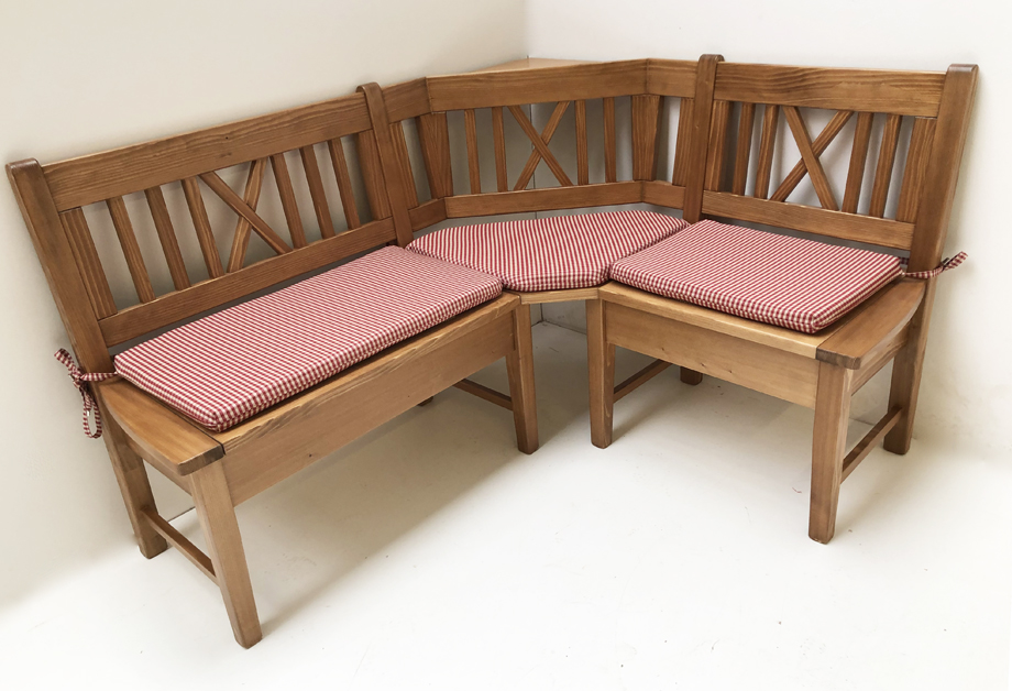 Eckbank Nürnberg Fichte 150/125 cm mit Kreuzsprossen, Antik dunkel ( Kleur 2) , Polster AF-74852-11