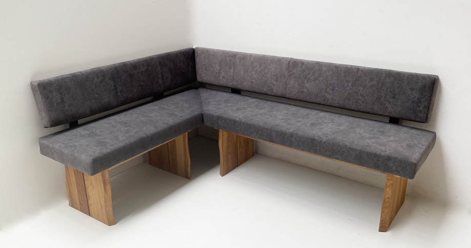 Eckbank Baumbank Oviedo 150/200 cm Wildeiche massiv geölt, Holzkufen, Vollpolster Ventura 344