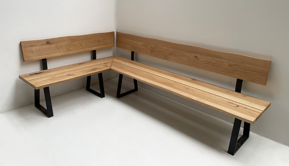 Eckbank Baumbank Oviedo, Sondermaß !!  150/250  cm Wildeiche massiv geölt, Metallgestell