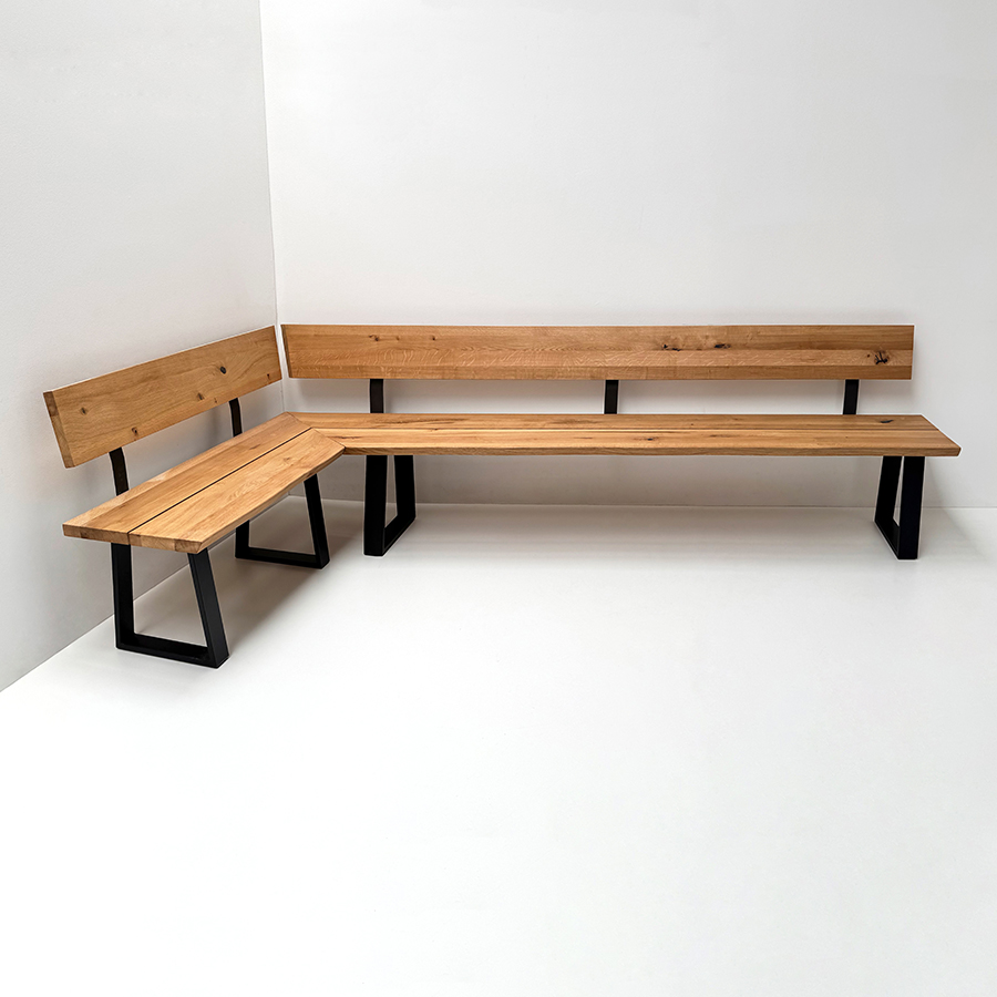 Eckbank Baumbank Oviedo, Sondermaß !! 160/300 cm, Rücken gerade, Wildeiche massiv