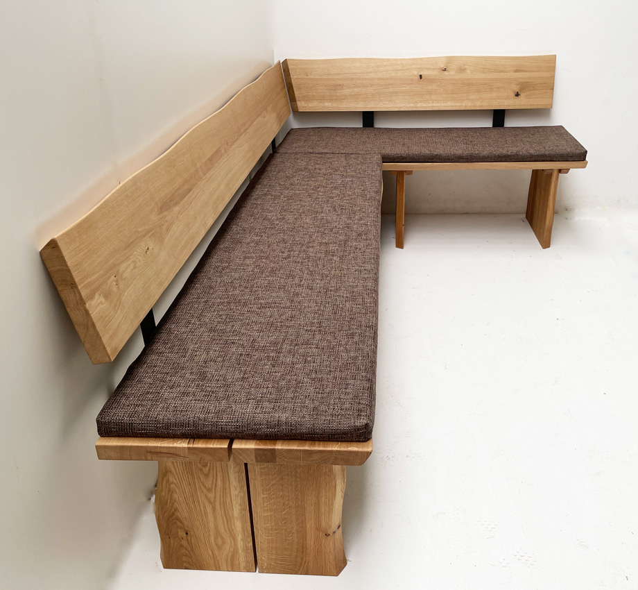 Eckbank Baumbank Oviedo, Sondermaß !! 270/150  cm Wildeiche massiv, Polster genäht, Natura 804 braun
