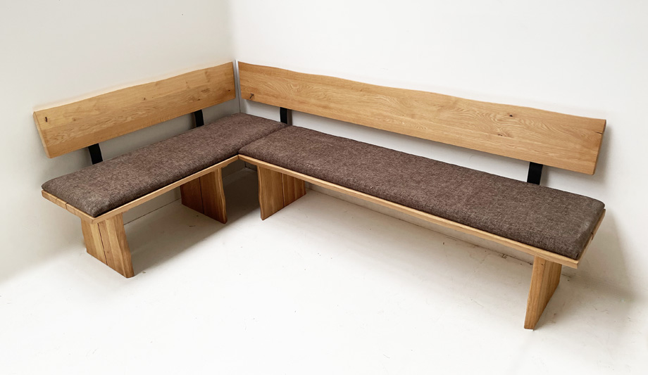 Eckbank Baumbank Oviedo, Sondermaß !! 150/250 cm Wildeiche massiv, Polsterplatte Natura 804 braun