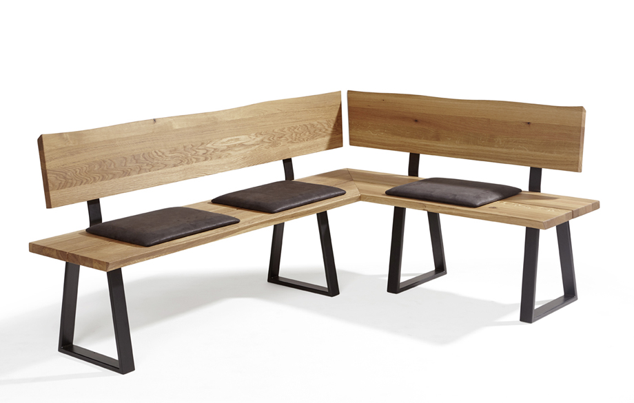 Eckbank Baumbank Oviedo 200/150  cm Wildeiche massiv geölt, Metallgestell, Verschiebepolster