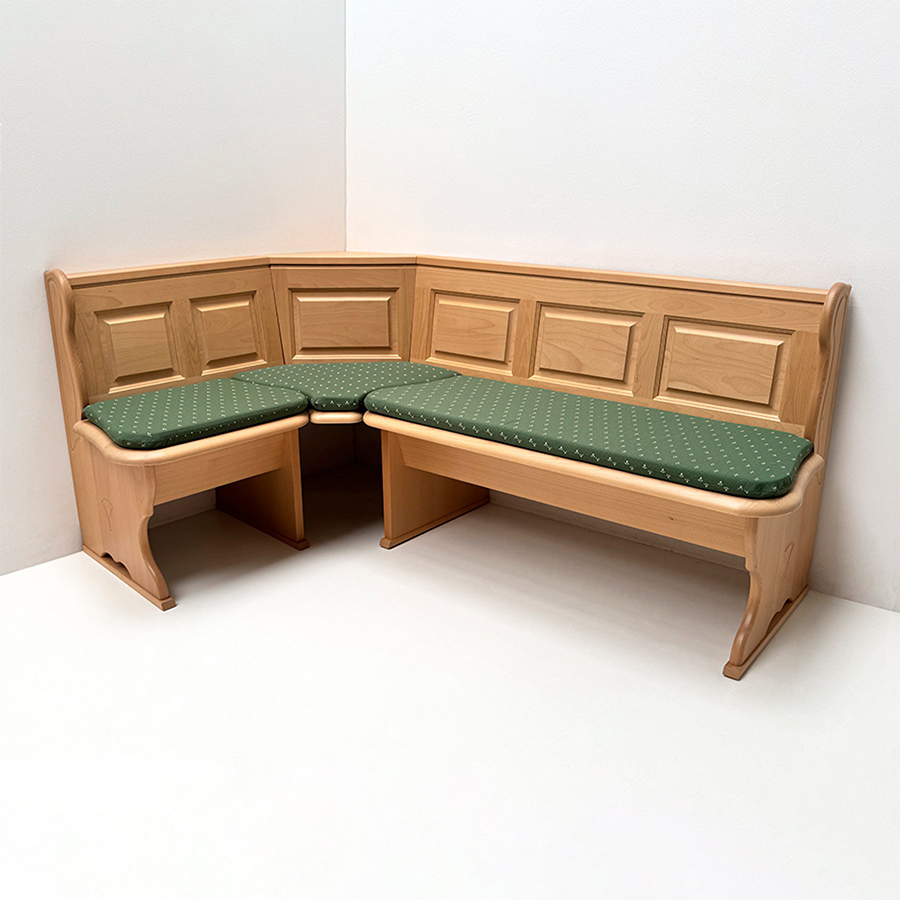 Eckbank Tegernsee Sondermaß 125/189 cm, Buche,  Sitz massiv gekehlt, Polstersatz genäht, Kundl grün