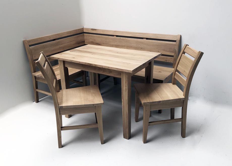 Eckbankgruppe Iseo Wildeiche, Bank 115/160 cm, Tisch 75/105 cm, 2 Stühle