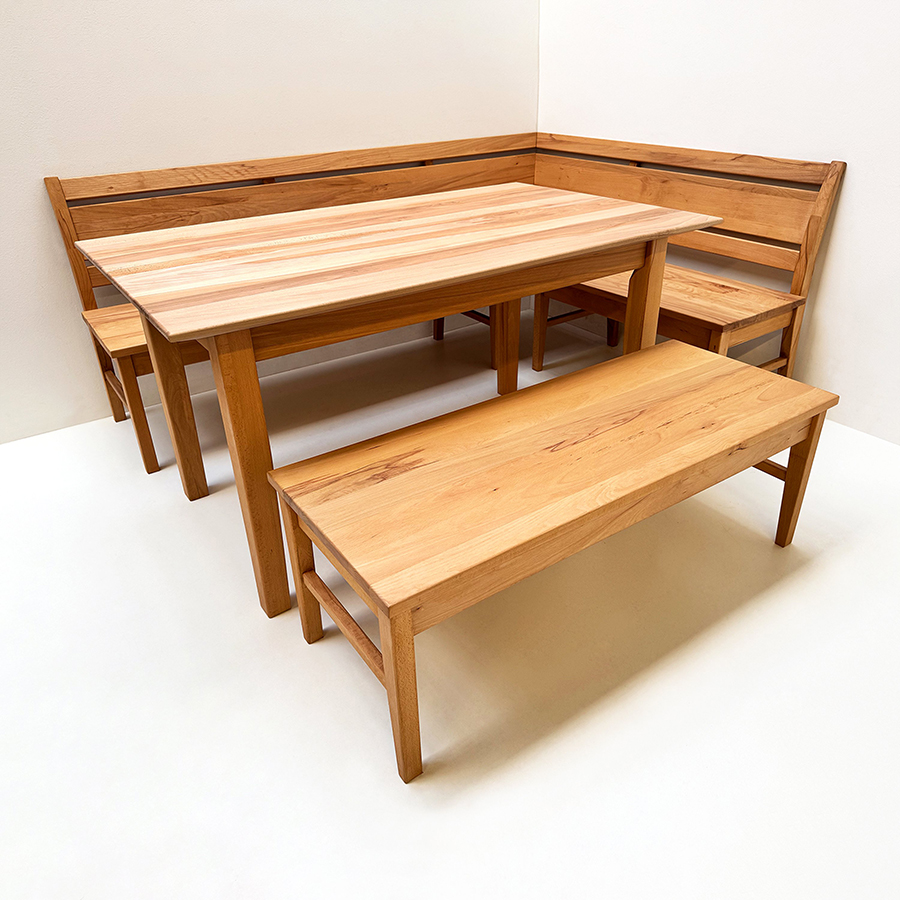 Eckbankgruppe Iseo Kenrbuche geölt, Bank 210/150 cm, Tisch 90/150 cm, 1 Vorbank ISEO 125