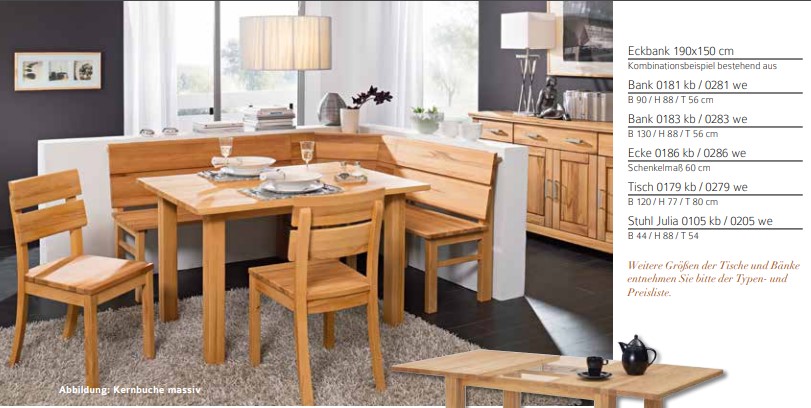 Polstersatz Eckbank JULIA, Gradel, Ausführung Polsterplatte