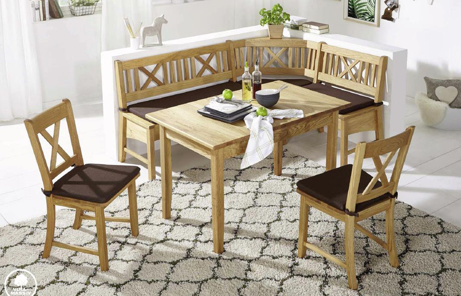 Eckbankgruppe Königsee, 179/137 cm, mit Tischauszug, Wildeiche geölt, Polstersatz genäht, braun