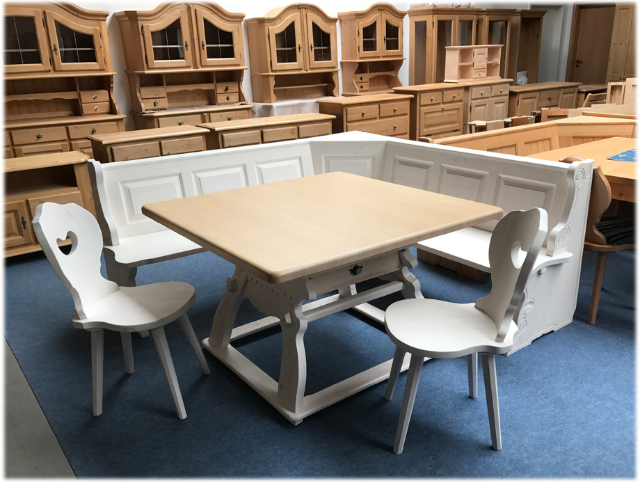 Eckbankgruppe Landau 195/195 m. Jogltisch 120/120 cm in weiß lasiert