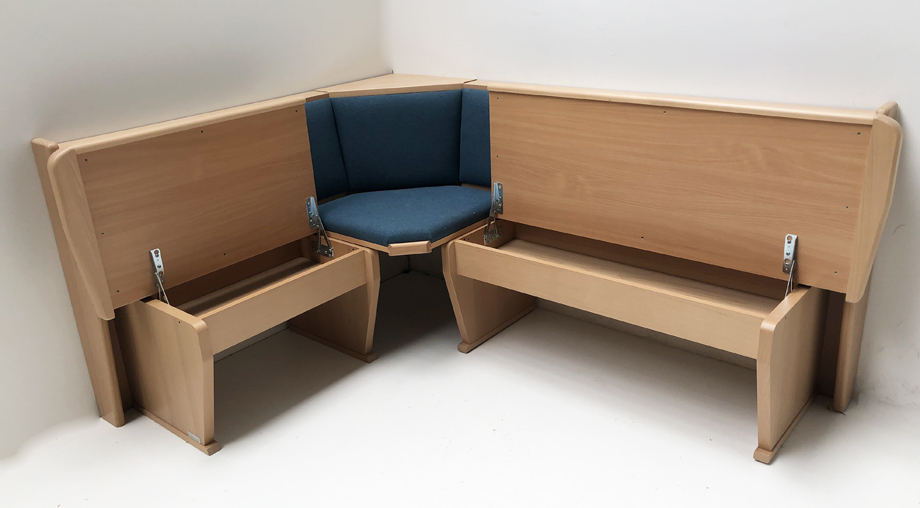 Eckbank Jesolom 145/185 cm, mit Truhe, Buche, Sitz und Rücken