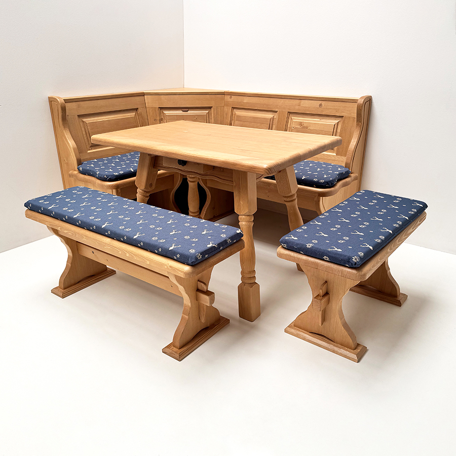 Eckbankgruppe LINDAU 125/165 cm, Tisch 4510-Amberg, Vorbank 110, Vorbank 80, Polster genäht TS-3003