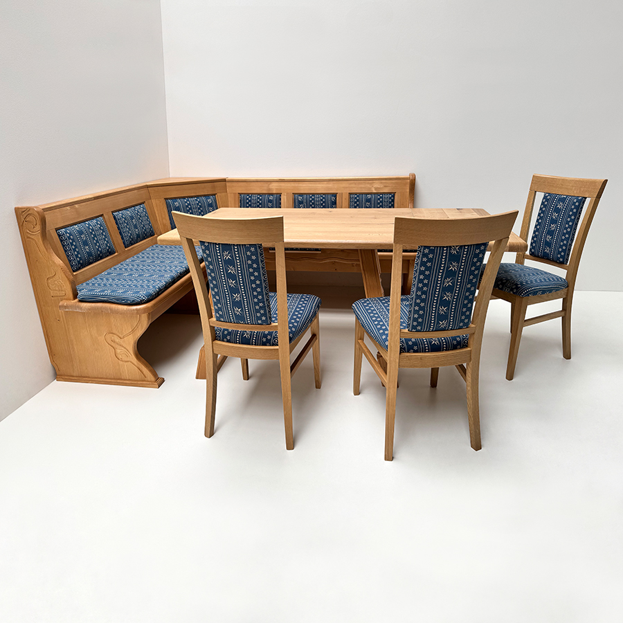 Eckbankgruppe LINDAU 165/195, Außenwange geschnitzt, Tisch 4510 Eiche, Stuhl 380, AF-74854-3