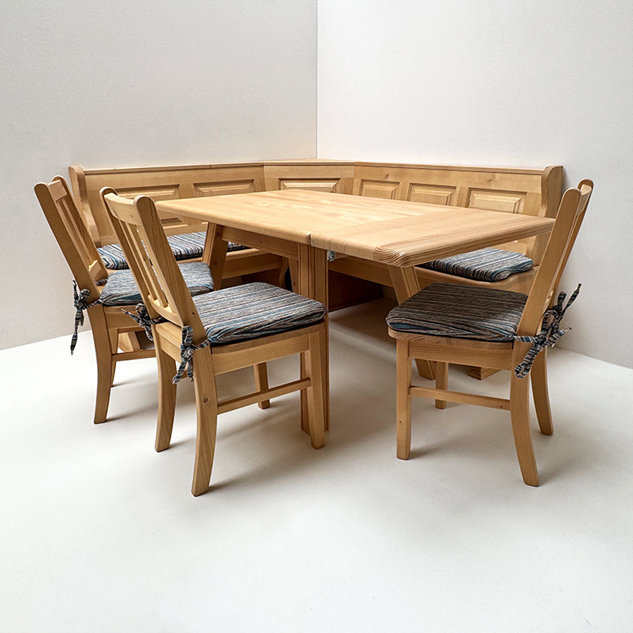 Eckbankgruppe Lindau 165/195, Truhen, 4510G, Ansteckplatte, 3 Stühle Brühl, TS-3033