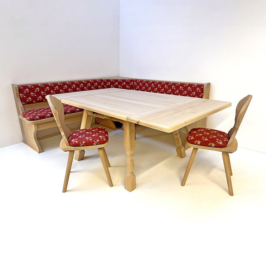 Eckbankgruppe LINDAU 200/200, Vollpolster, Tisch 4510, Ahornplatte, 2 Ansteckplatten, Munich, Kössen