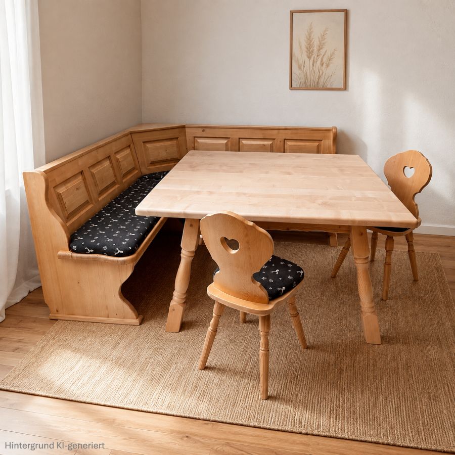 Eckbankgruppe LINDAU 205/205 Truhen, Ecke aufklappbar, Tisch 4510 Amberg, Polsterplatte TS-3005