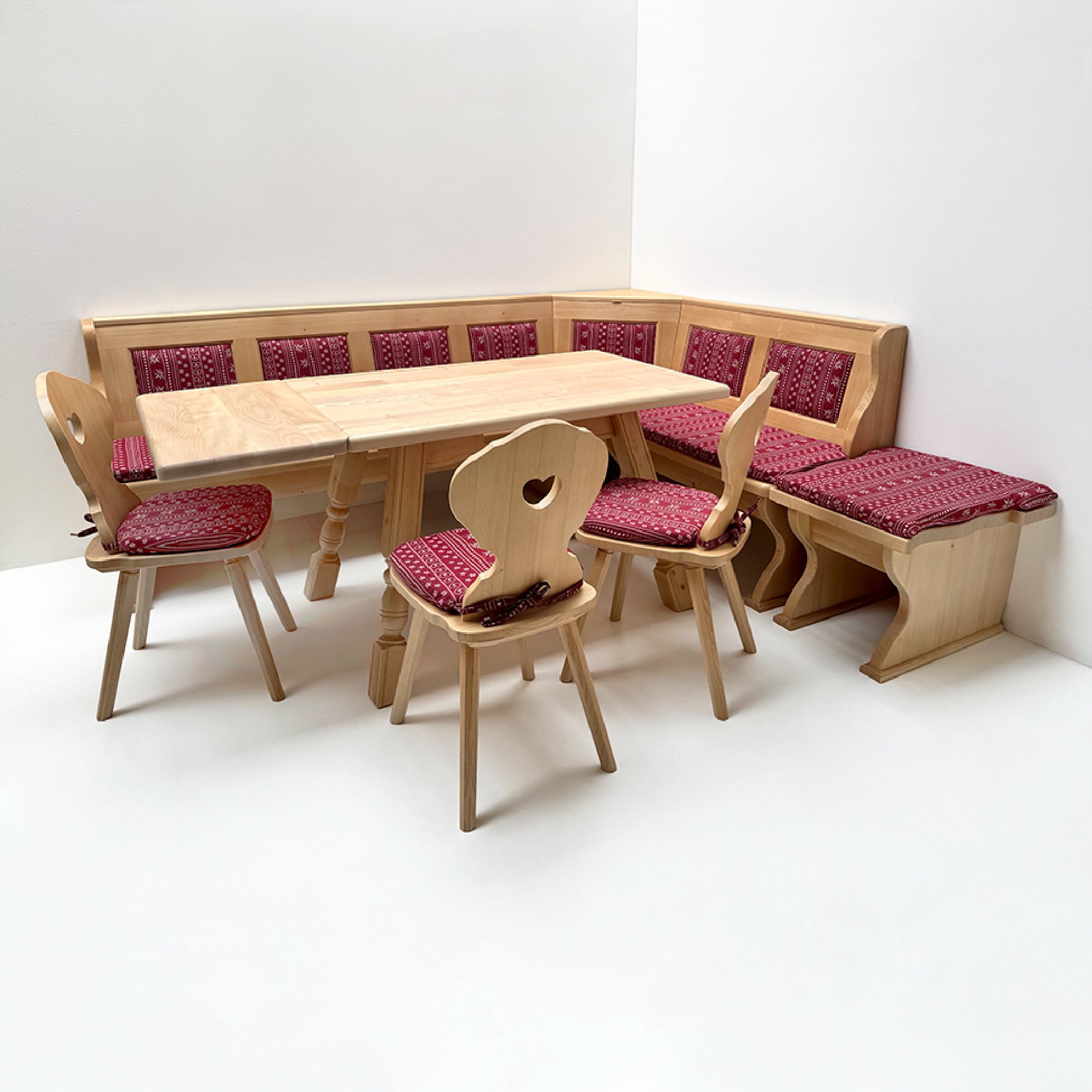 Eckbankgruppe Lindau 240/165, Truhe, Ecke aufklappbar, Kassettenpolster, Tisch 4510, genäht 74854-11