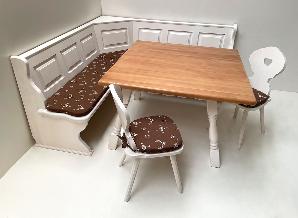 Eckbankgruppe Lindau 195/195 cm, Truhen, weiß, Polster Hirsch braun, 74855-7