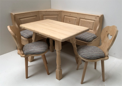 Eckbankgruppe LINDAU 125/165 Fichte, Tisch 4510-Amberg, Stühle Landau, Polstersatz Salzburg