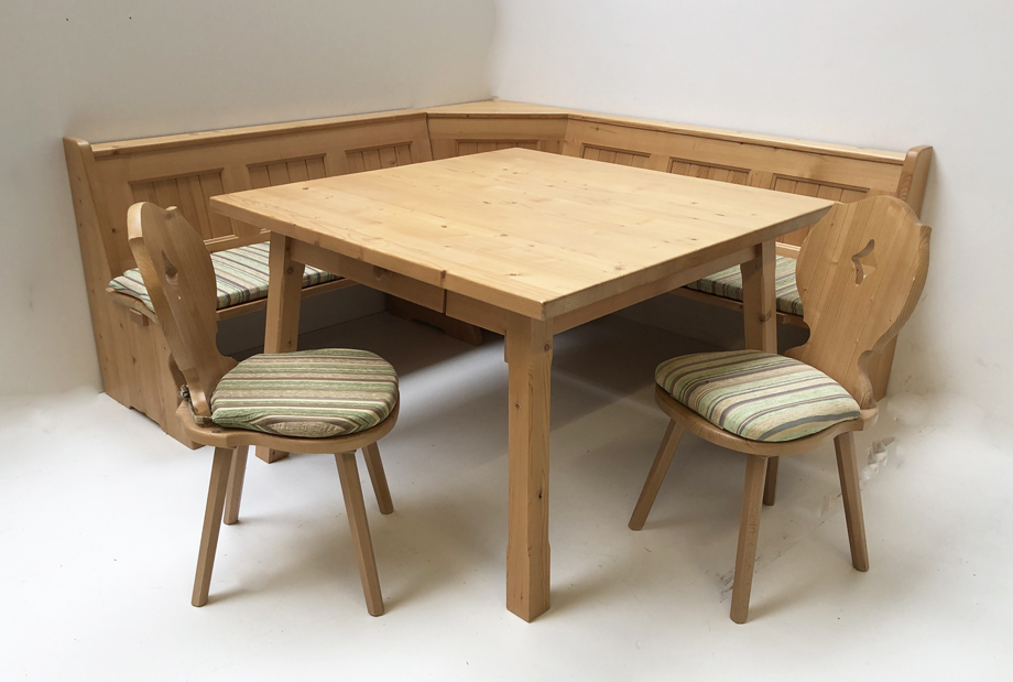 Eckbankgruppe Rosenheim 195/195 cm, Vierfußtisch 120/120 cm, 2 Stühle , Polstersatz Platte Edmonton