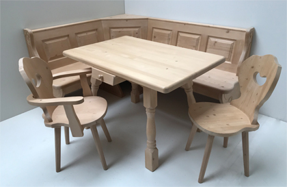 Eckbankgruppe LINDAU 150/185 Fichte, Tisch 4510-Amberg, Bauernstuhl Munich, Armlehnstuhl Munich