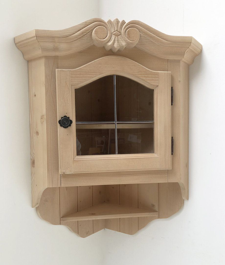 Eckhänger Amberg groß, Bleiglassprossen, Metallknopf, Eckkastl Eck Hängeschrank Eckkästchen