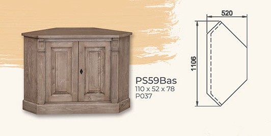 Eckanrichte Eckkommode, 2 Holztüren, Kiefer massiv