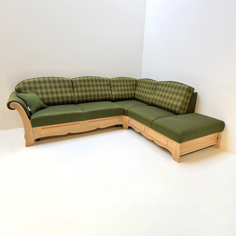 Sofa Ecksofa Sterzing, 267/215 cm, TS-6168 Karo, grün TS-6161 Uni Punkt, Spitzecke, Bettfunktion