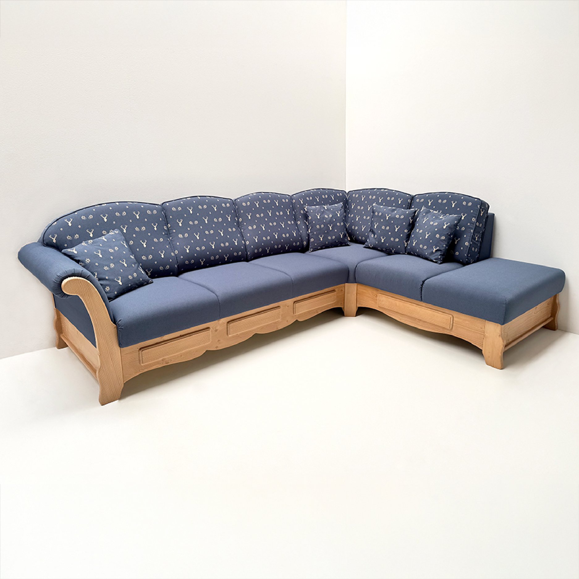 Sofa Ecksofa Sterzing, Spitzecke, Stellmaß 282/200, TS-3003 Hirsch blau, TS-3017 Uni blau