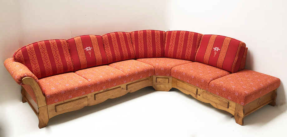 Sofa Ecksofa Sterzing 297/230 Brosche 50 Alphorn 50, Bergedelweiss 50