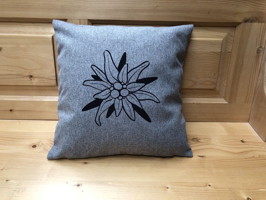 Federkissen, Kissen genäht  40/40 cm mit Reissverschluss, Stoff Edelweiß grau