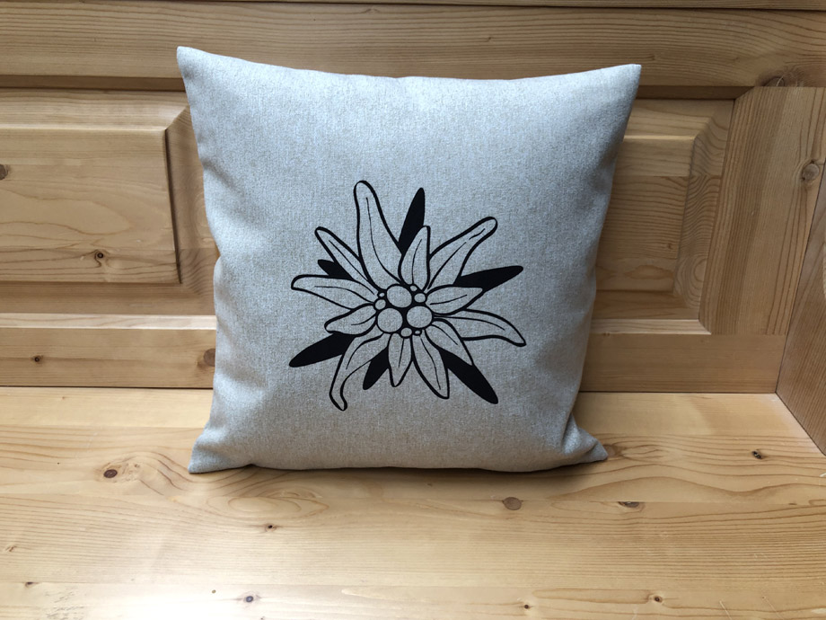 Federkissen, Kissen genäht  40/40 cm mit Reissverschluss, Stoff Edelweiß natur