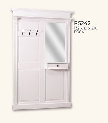 Garderobenpaneel mit Hutablage und Spiegel, 1 Schubladen, Kiefer massiv