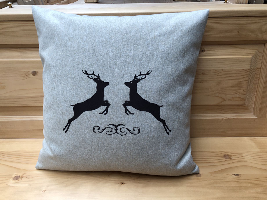 Federkissen, Kissen genäht  50/50 cm mit Reissverschluss, Stoff Hubertus natur