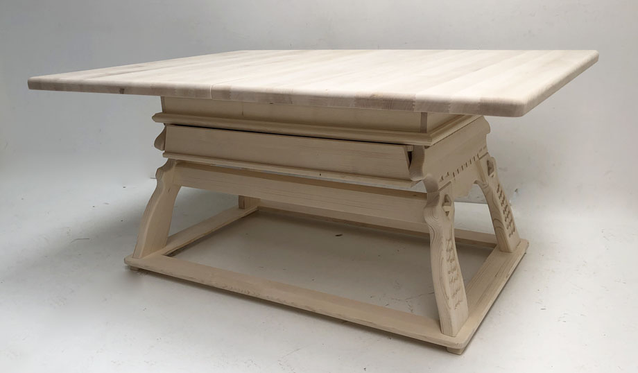 Jogl-Tisch Landau Sondermaß 120/160 cm , Ahornplatte , mit Schubladen, unbehandelt, roh