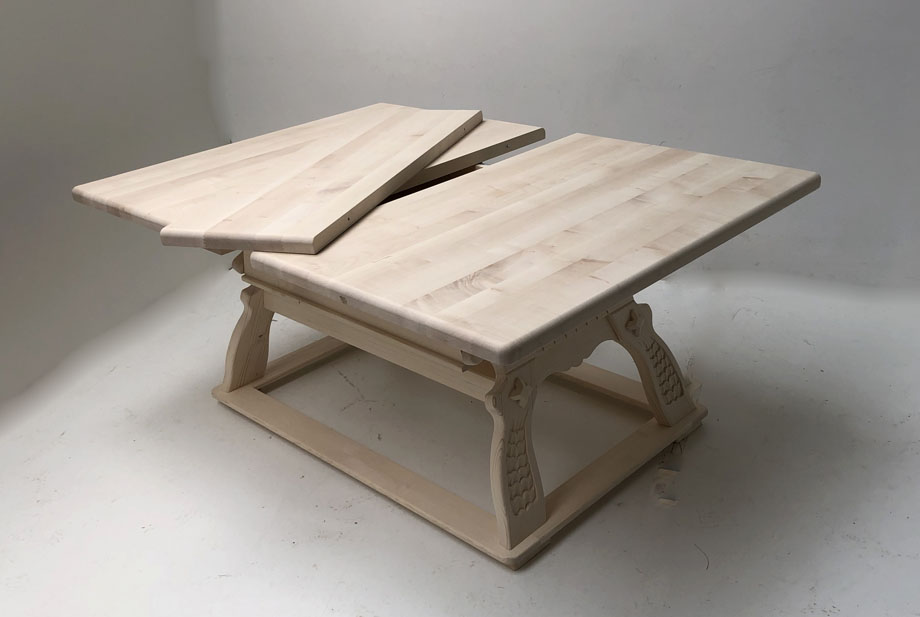 Jogl-Tisch Landau Sondermaß 120/160 (200) cm , Ahornplatte, mit 1 Einlegeplatte 40 cm, unbehandelt