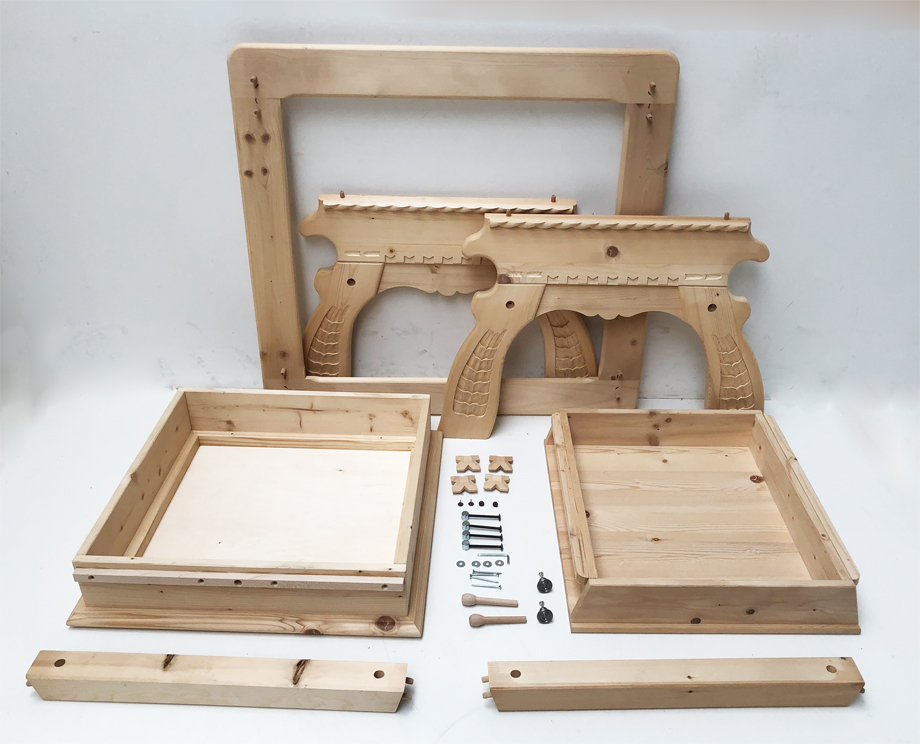 Bausatz Jogl-Tisch Landau 120/120 mit Schubladen, roh , Flug-Fracht und Speditionstauglich!