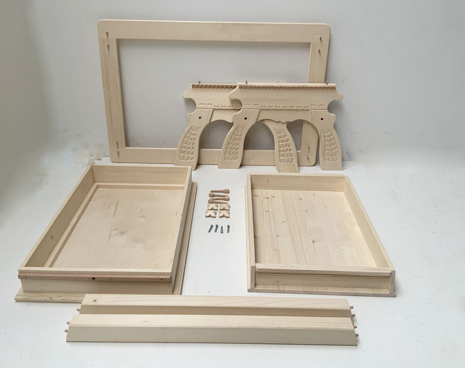 Bausatz Jogl-Tisch Landau 120/160 mit Schubladen, roh , Flug-Fracht und Speditionstauglich!