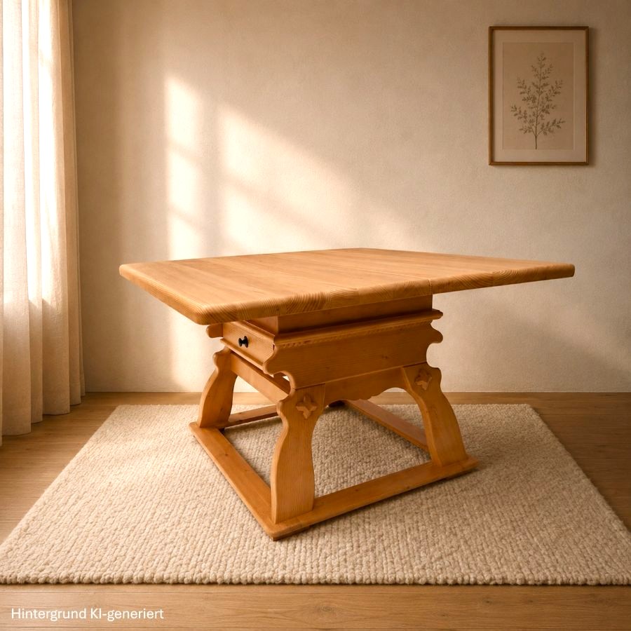 Jogl-Tisch Landau ausziehbar, Fichteplatte 120/120 (160), m. Schubladen, Einlegeplatte 40 cm, lack.